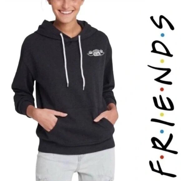 Friends M Central Park menu hoodie Gray womens medium Vintage 90s Coffee Fleece - Picture 1 of 6